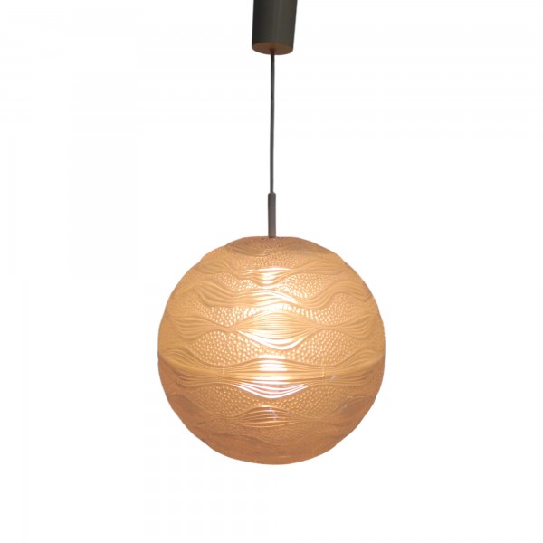 Vintage hanging lamp with round plastic globe﻿, 1960s burning