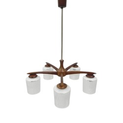Vintage hanglamp met 5 glazen kappen, jaren 60