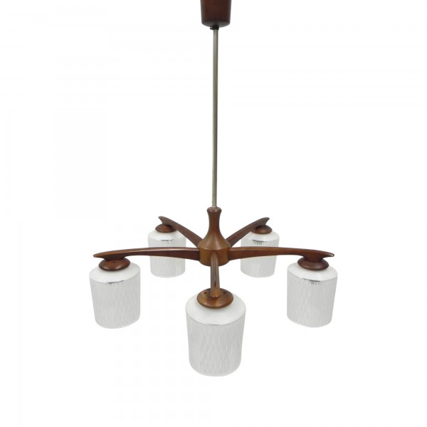 Vintage hanging lamp with 5 glass shades, 1960s