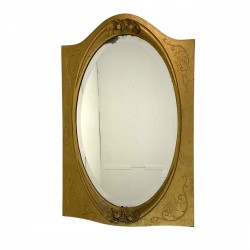 Gold oval mirror with faceted edge, 1950s