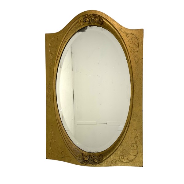 Gold oval mirror with faceted edge, 1950s