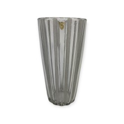 Vase with 12 vertical frosted glass ribs, Verrerie de fains, 1950s
