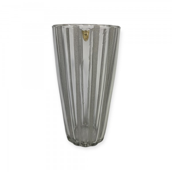 Vase with 12 vertical frosted glass ribs, Verrerie de fains, 1950s