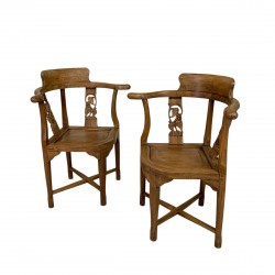 Set of 2 corner chairs in teak, 1980s