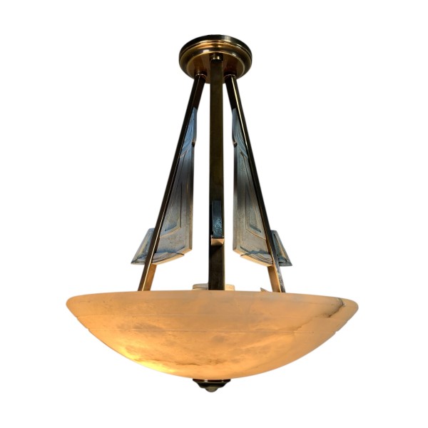 Art Deco stijl hanglamp met albast schaal, jaren 80