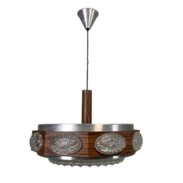 Vintage Lakro hanglamp met 9 ovalen glasplaatjes en 1 ronde glasplaat, jaren 70