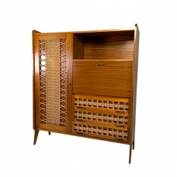Vintage kast, secretaire in rotan en hout, jaren 60