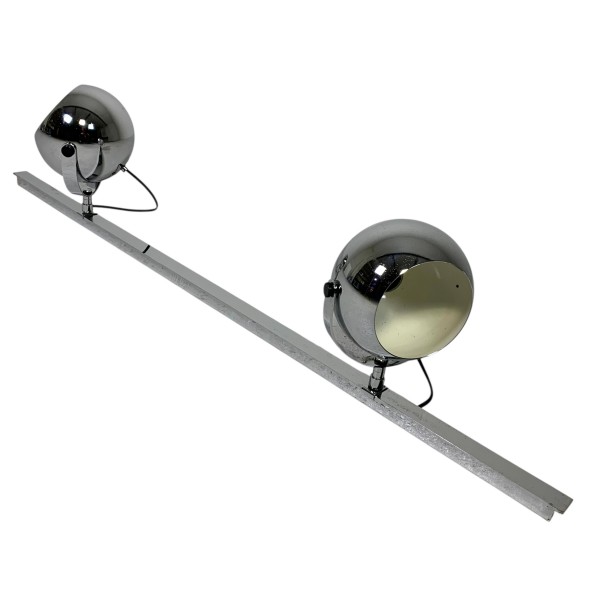 2 chrome-plated ball spotlights on rail, 1950s