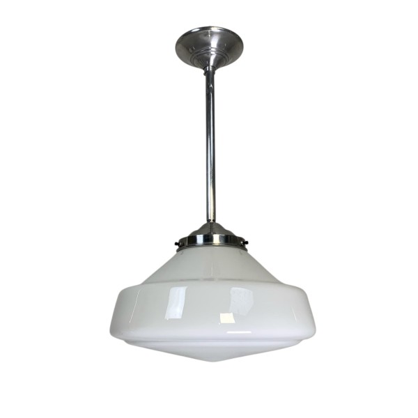 Art Deco hanglamp met wit glazen kap, jaren 30