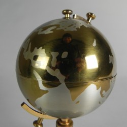 Vintage world globe as a cigarette holder, with music box, Windmill, 1960s - detail