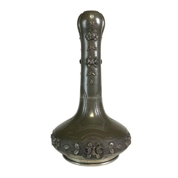 Tinnen Art Nouveau vaas gesigneerd Pechez, begin 20e eeuw