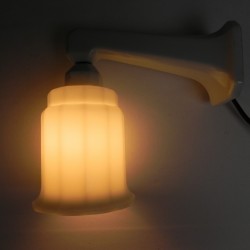 Porcelain wall lamp with opaline shade, 1930s burning