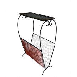 Vintage steel side table with magazine rack, 1950s