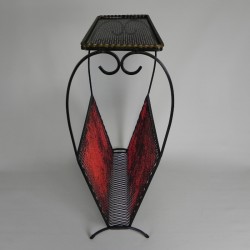 Vintage steel side table with magazine rack, 1950s side