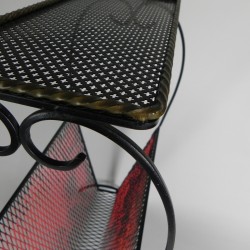 Vintage steel side table with magazine rack, 1950s detail