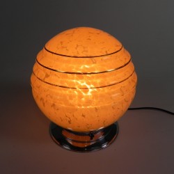 Art Deco ceiling lamp with pink cloudy globe, 1930s burning