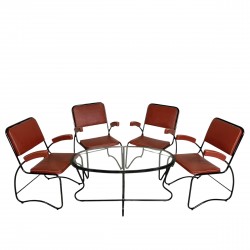 Set of 4 armchairs and coffee table with tubular frame in Bauhaus style, 1950s