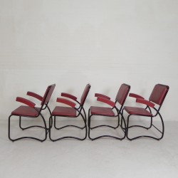 Set of 4 armchairs and coffee table with tubular frame in Bauhaus style, 1950s 4 chairs