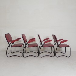 Set van 4 armstoelen en salontafel met buizenframe in bauhaus stijl, jaren 50 stoelen