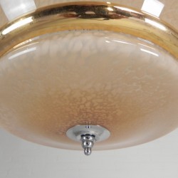 Art Deco pendant lamp with a cloudy glass shade with a gold band, 1930s detail