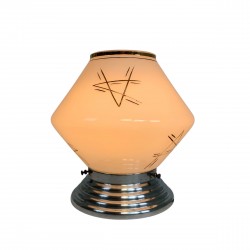 Art Deco ceiling lamp with glass shade with gold decorations, 1930s on