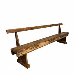 Pine bench with backrest, 2.5 meters long, 1950s