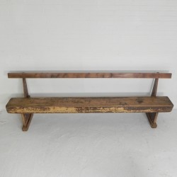 Pine bench with backrest, 2.5 meters long, 1950s front