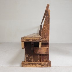 Pine bench with backrest, 2.5 meters long, 1950s side