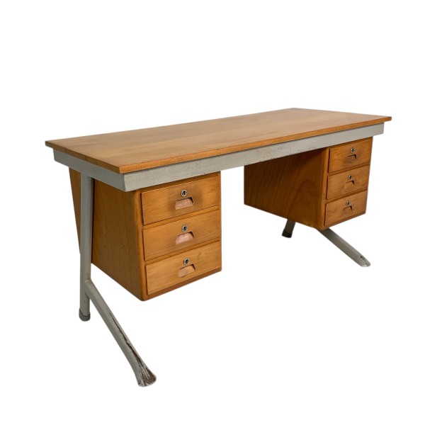 Industrial desk with 2 drawer units, 1960s