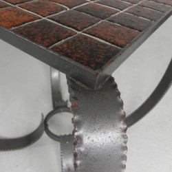 Brutalist coffee table, tile table with 36 tiles, 1950s detail