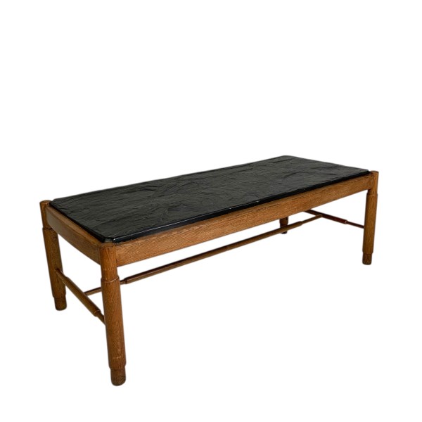 Vintage oak coffee table with slate top in an oak frame, 1960s
