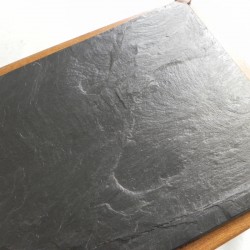 Vintage oak coffee table with slate top in an oak frame, 1960s detail leaf