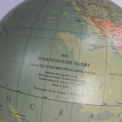 Rath Globe of papier-mâché on a wooden base, 1975 signed